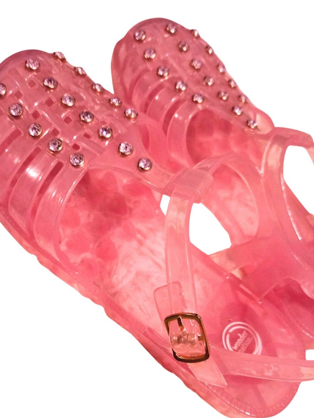 Pink Jelly Gem-Strap Sandals